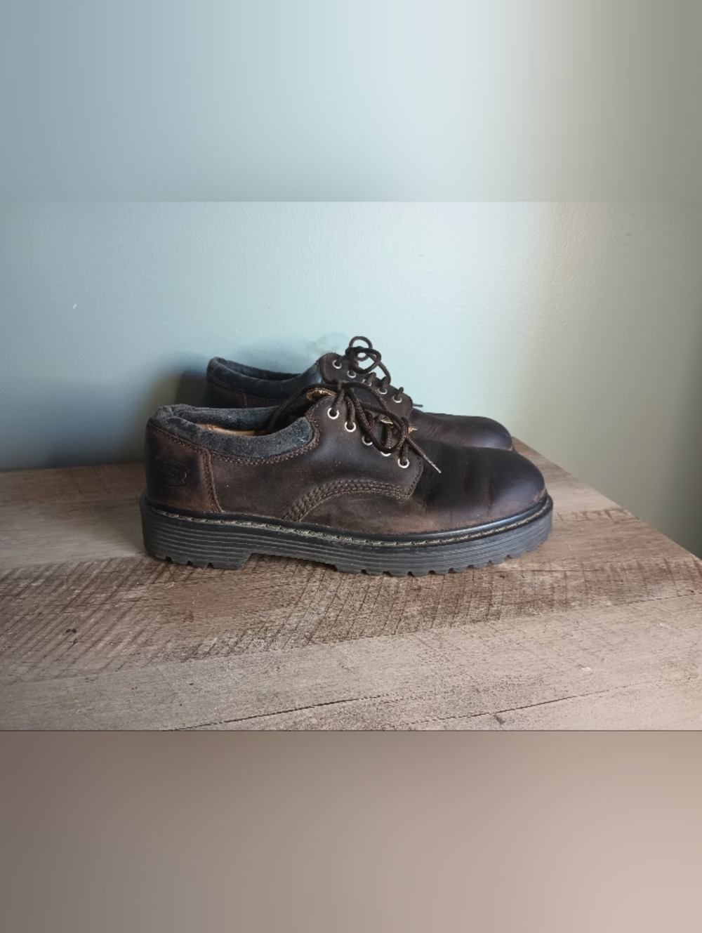 Skechers Mens Y2K Chunky Leather Oxford Sneakers 10 Brown Grunge Goth Emo
